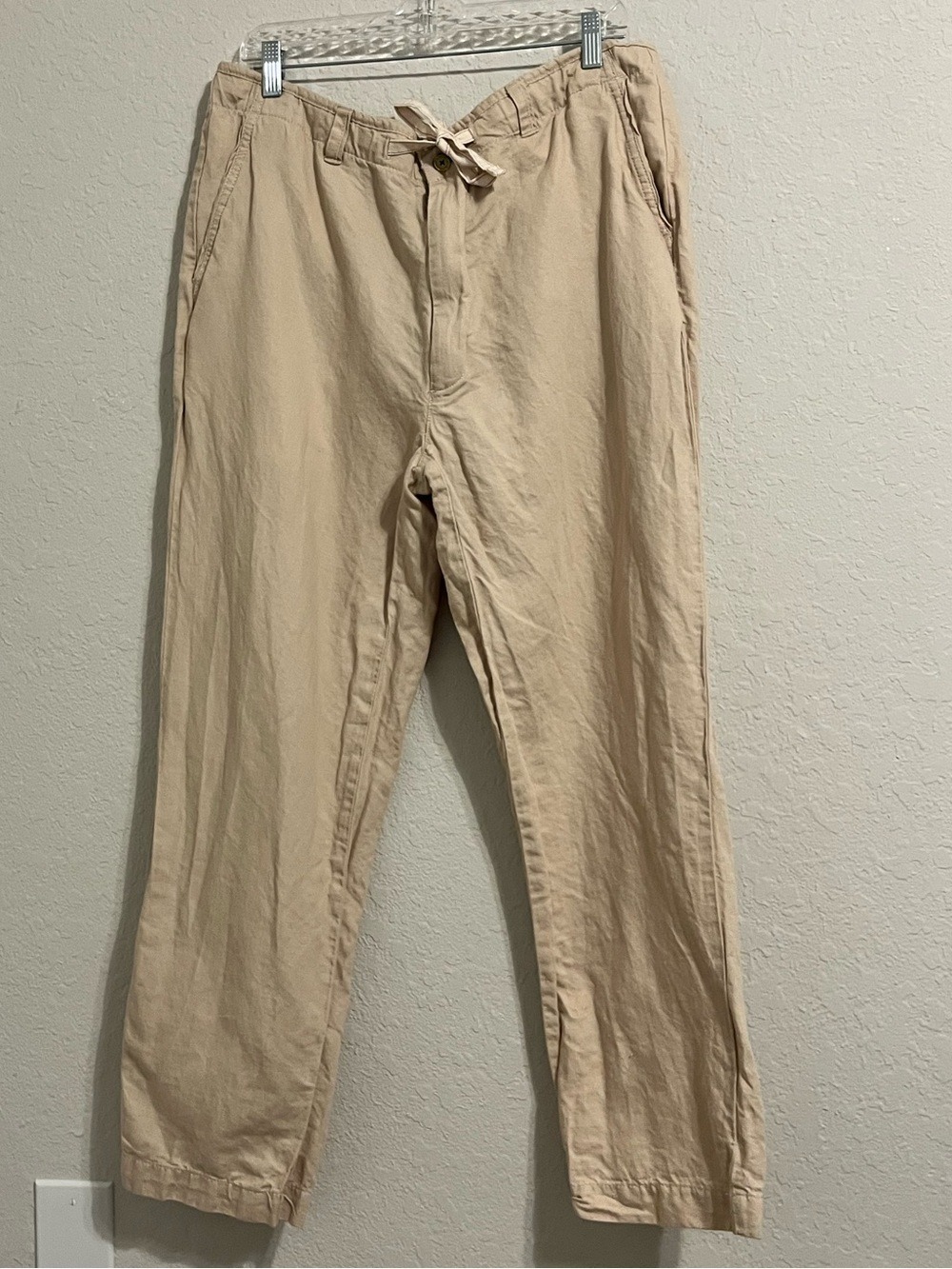 Caribbean Men’s 38x30 Linen Blend Khaki Drawstring Pants Relaxed Fit Resort
